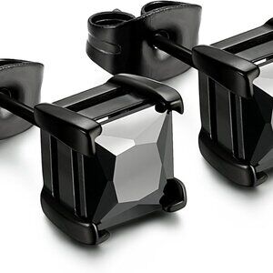 Versatile 20G Black Cubic Zirconia Earrings - Stainless Steel for All Occasions